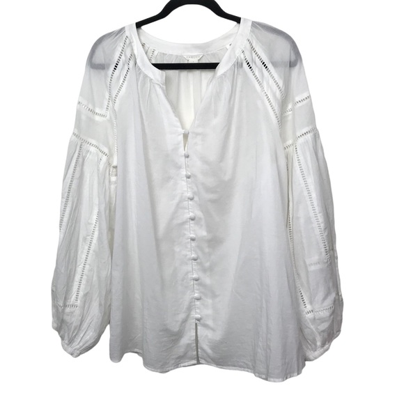 Caslon Tops - Caslon White Open Eyelet Button Up Blouse Large Flawed
